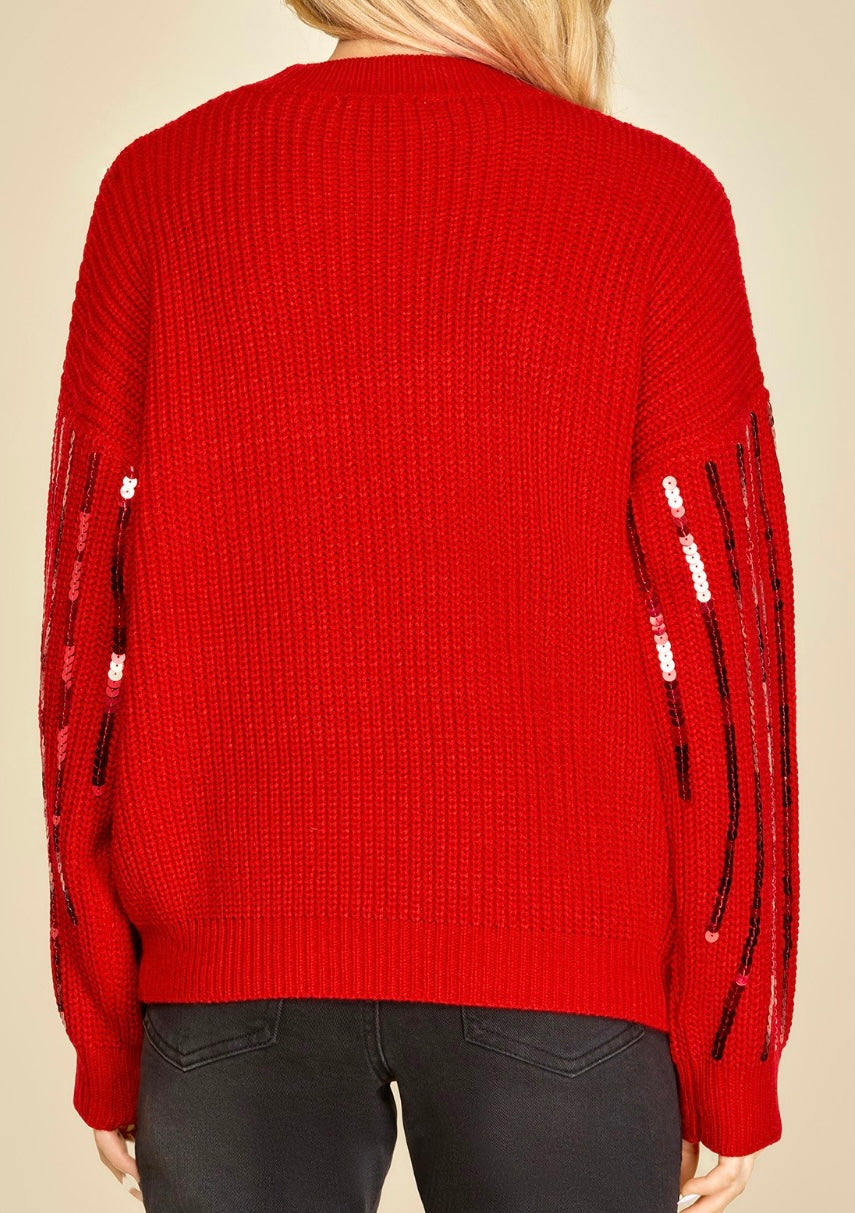 Be Merry Sequin Sweater in Red