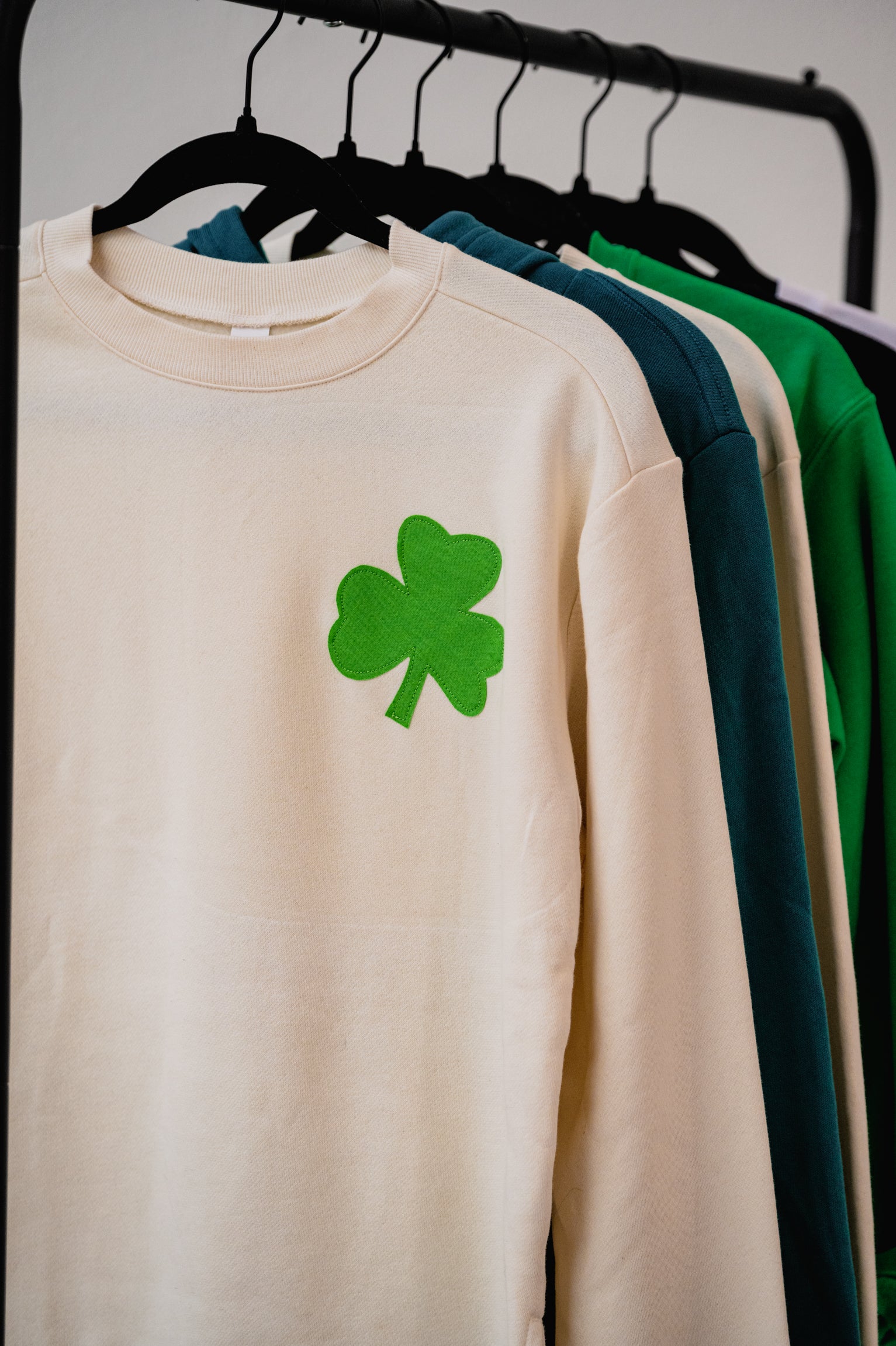 Cozy Crewneck with Forest Green Shamrock