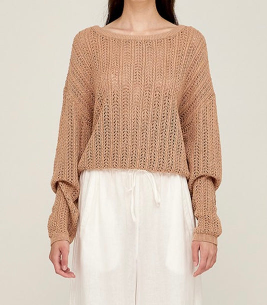 Open Knit Pullover in Rosewood