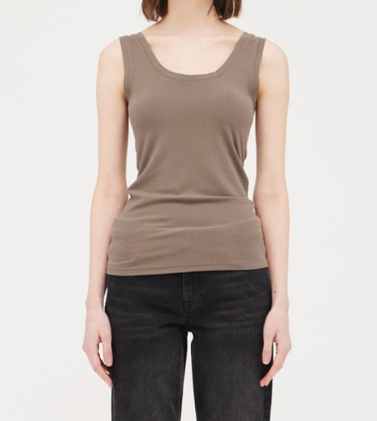 Ribbed Knit Tank in Warm Spring Gray